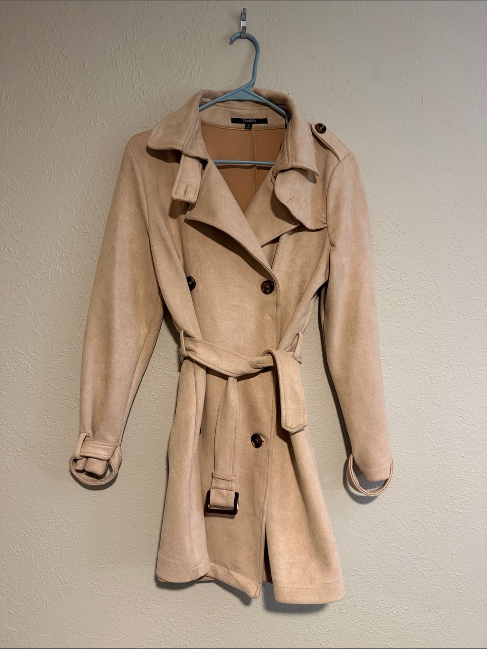 Dusty Pink Suede Women's Trench Coat with Belt